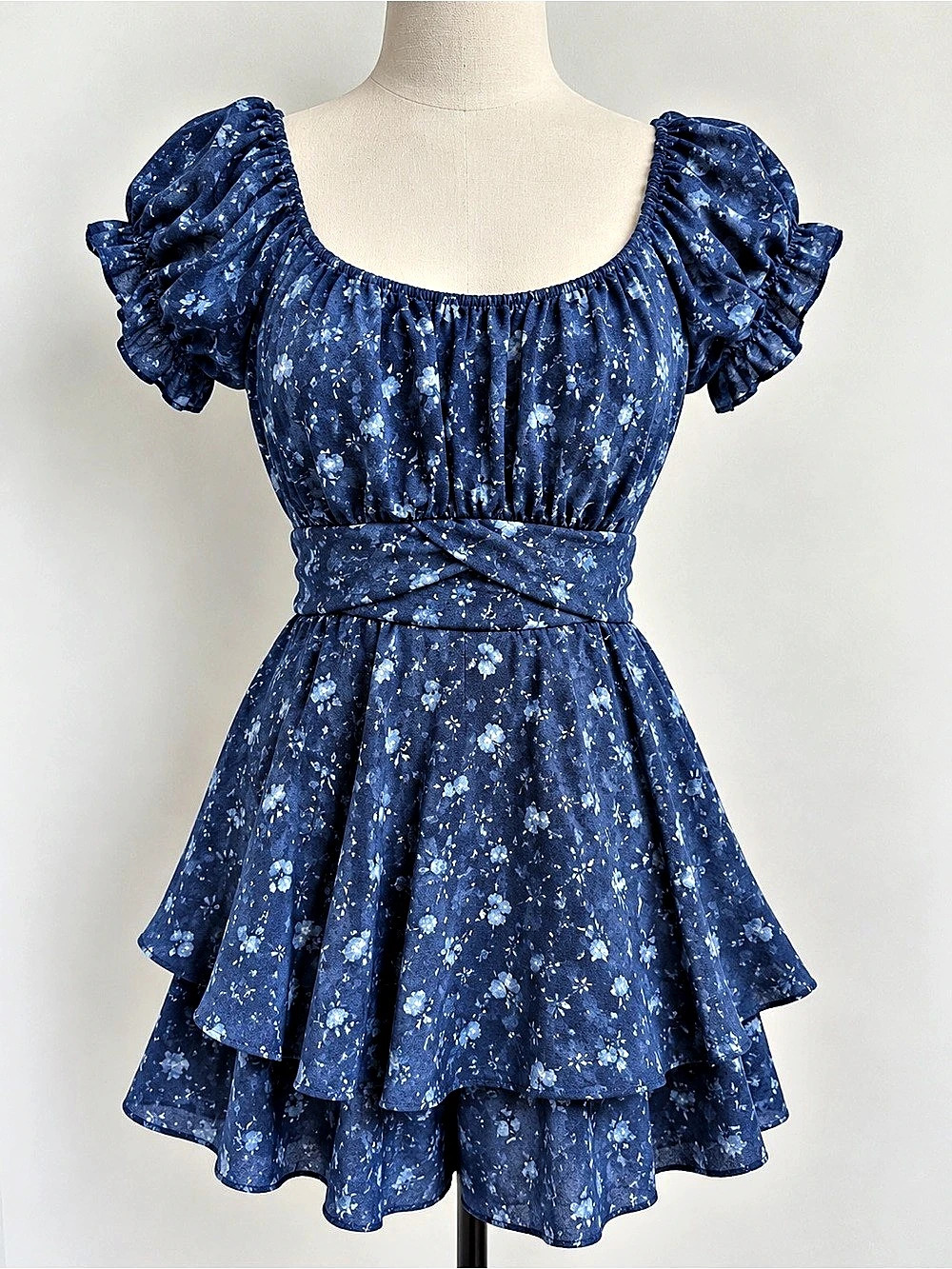 Altara State Floral Mini Dress Blue & White Size Medium